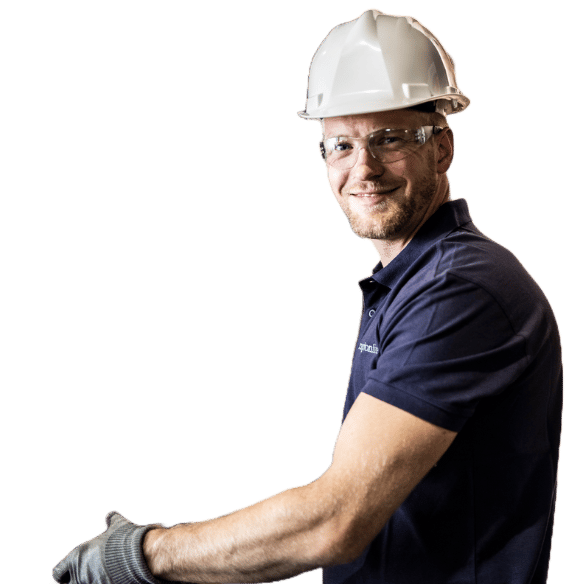 Element building products testing engineer wearing safety equipment and hard hat